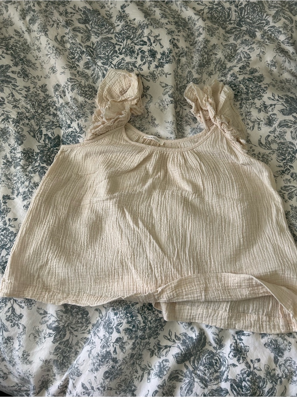 Light Cream Ruffled Strap Tank Top 100% cotton gauze NWOT